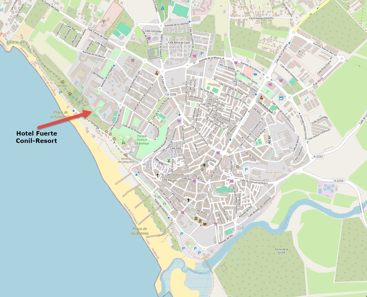 der Ort Conil de la Frontera mit dem Hotel Fuerte Conil-Resort der Ort Conil de la Frontera mit dem Hotel Fuerte Conil-Resort